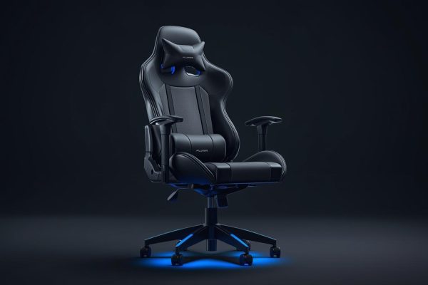 Genera una imagen de una silla gamer ergonómica que se vea completa