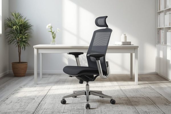 Una silla ergonómica completa en una oficina de fondo
