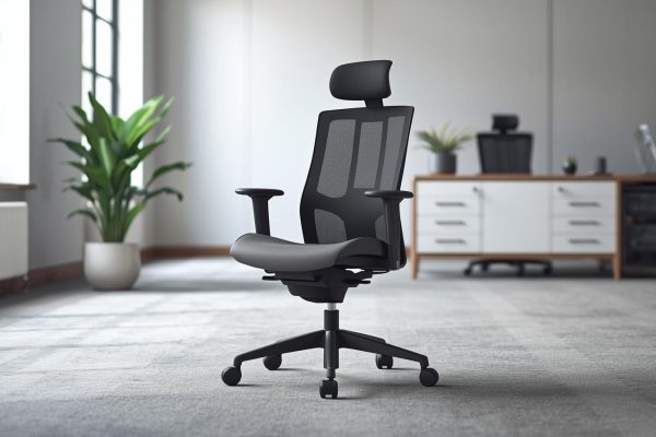 Una silla ergonómica completa en una oficina de fondo en el trabajo (1)